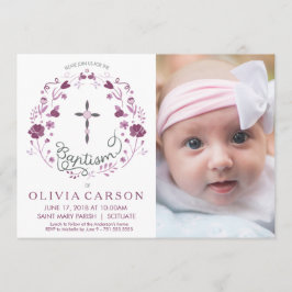 Invitación Christening, Baptism Photo Invitation con Cross