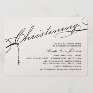 Invitación Christening Black Script Cross Photo Religious