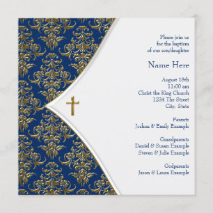 Invitación Christening Blue and Gold Cross