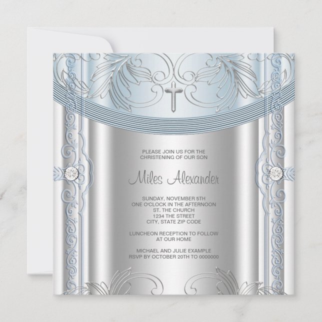 Invitación Christening Blue Baby Boy (Anverso)