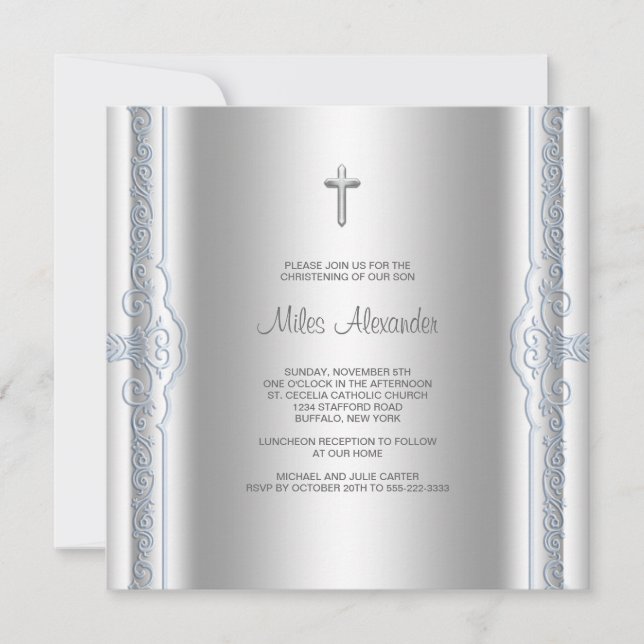 Invitación Christening Blue Baby Boy (Anverso)