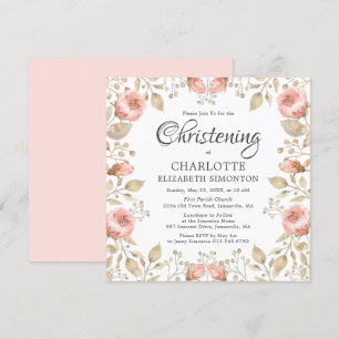 Invitación Christening Botánico de Oro Rosa Rosa