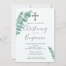 Invitación Christening Boy Eucalyptus Greenery Moderno