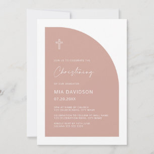 Invitación Christening Chica rosa Rubor de medio arco minimal
