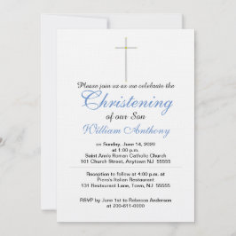 Invitación Christening Cross Blue Gray