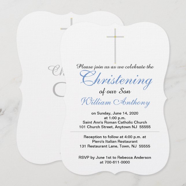 Invitación Christening Cross Blue Inviations (Anverso / Reverso)