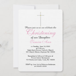 Invitación Christening Cross Daughter Pink Baby Rattle