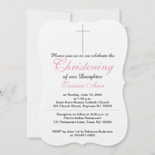 Invitación Christening Cross Daughter Pink White