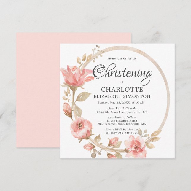 Invitación Christening de la Plaza Botánica de Oro Rosa Rosa (Anverso / Reverso)