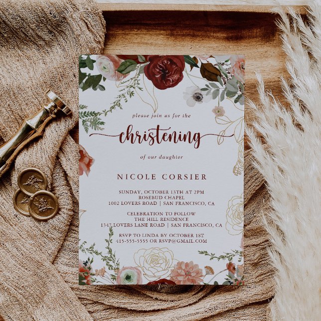 Invitación Christening floral Rústico dorado (Subido por el creador)