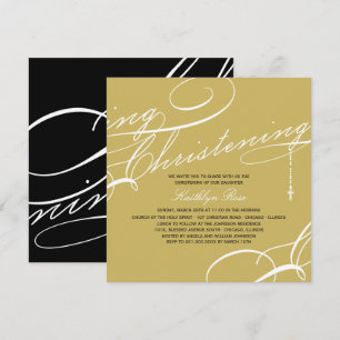 Invitación Christening Moderno Cross Gold Religioso