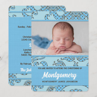 Invitación Christening para Baby Boy Blue y Brown