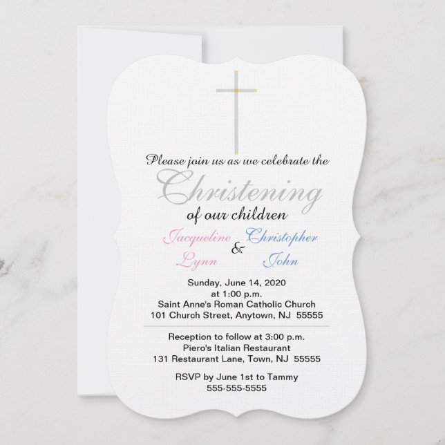 Invitación Christening Pink Blue Twins (Anverso)