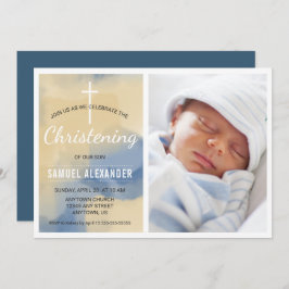 Invitación Christening por Photo Boy, Watercolor Azul y Oro