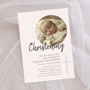 Invitación Christening Rosa Femenino Baptismo Foto Bebé Bebé