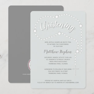 Invitación Christening Rosary sobre el azul en polvo