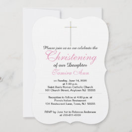 Invitación Christening Silver Cross Daughter Pink Rattle