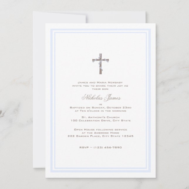Invitación Christening Soft Blue y Brown (Anverso)