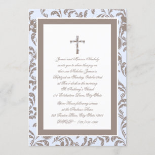 Invitación Christening Soft Blue y Brown Paisley