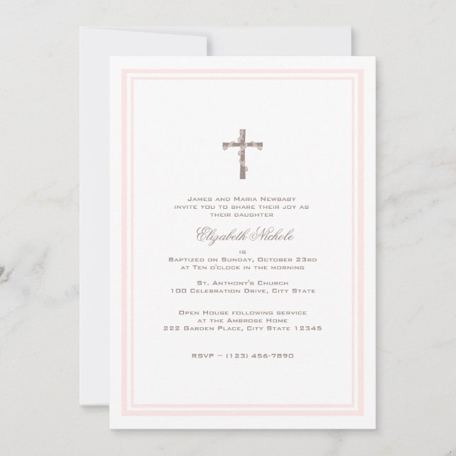 Invitación Christening Soft Pink and Brown (Anverso)