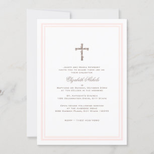 Invitación Christening Soft Pink and Brown
