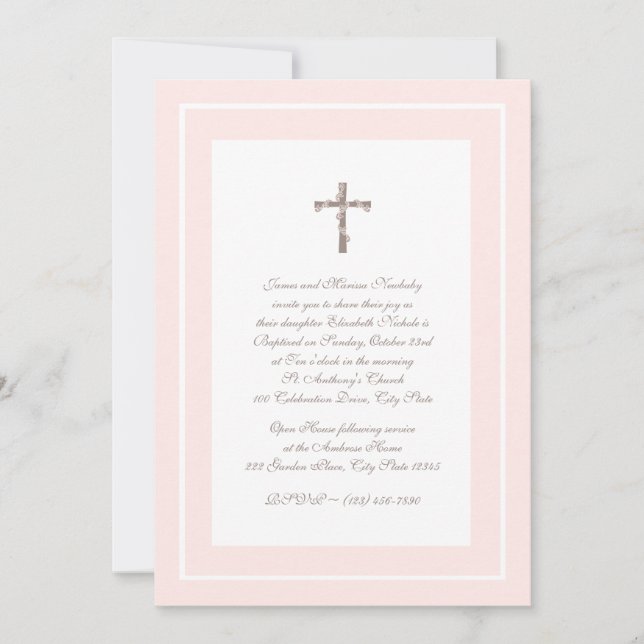 Invitación Christening Soft Pink and Brown (Anverso)