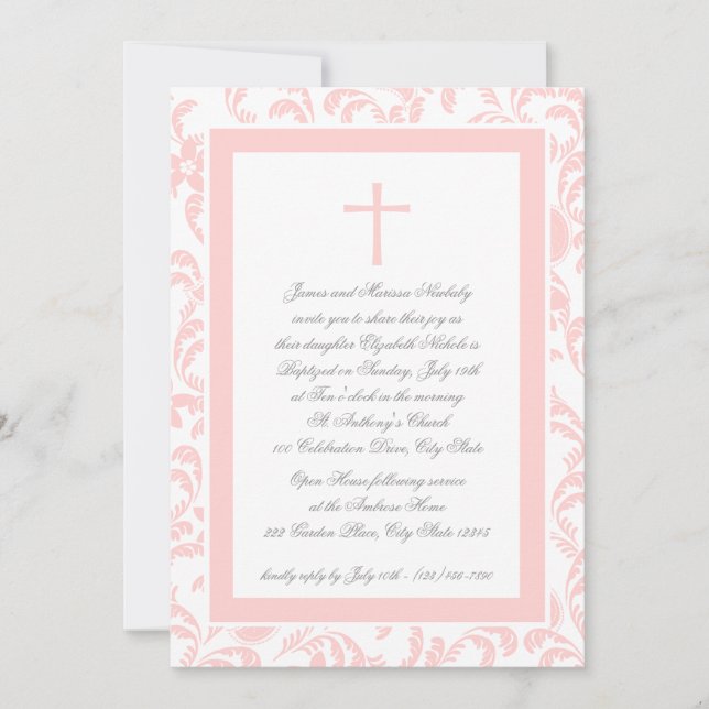 Invitación Christening Soft Pink Paisley (Anverso)