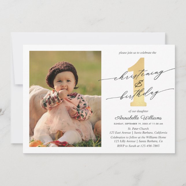 Invitación Christening Y First Birday Photo (Anverso)