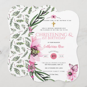 Invitación Christening y los Chicas del primer cumpleaños Pin
