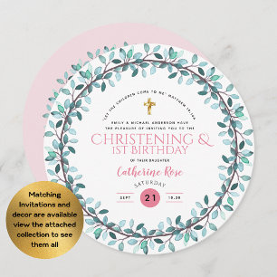 Invitación Christening y los Chicas del primer cumpleaños Pin