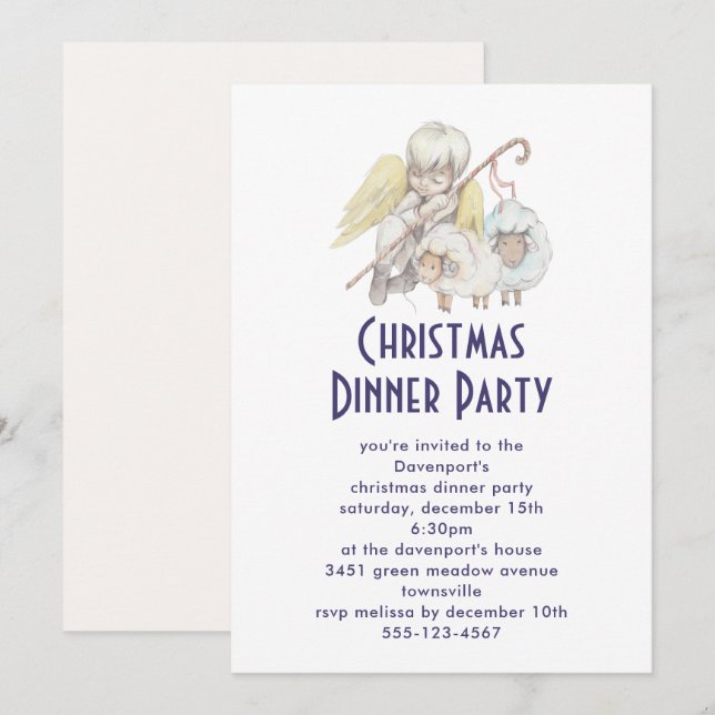 Invitación Christian Angel Shepherd con Fiesta de cena de ove (Anverso / Reverso)