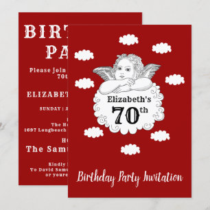 Invitación Christian Cherub Angel Feliz 70 cumpleaños Red