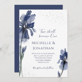 Invitación Christian Dusty Blue Iris Simple Flower Boda