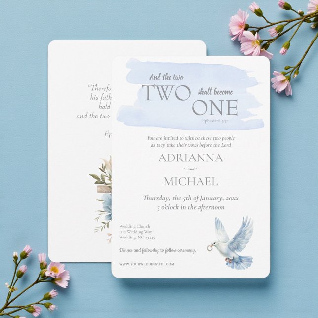 Invitación Christian Two Become One Watercolor Light Blue (Subido por el creador)