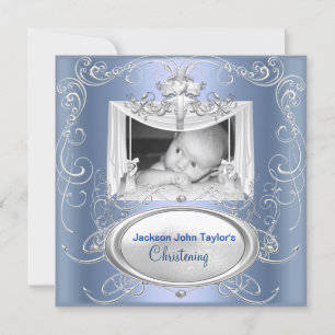 Invitación Christine Baptism Baby Boy Silver Cruz Azul