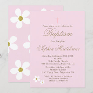 Invitación Christine Baptism Pink Floral Chica Gold