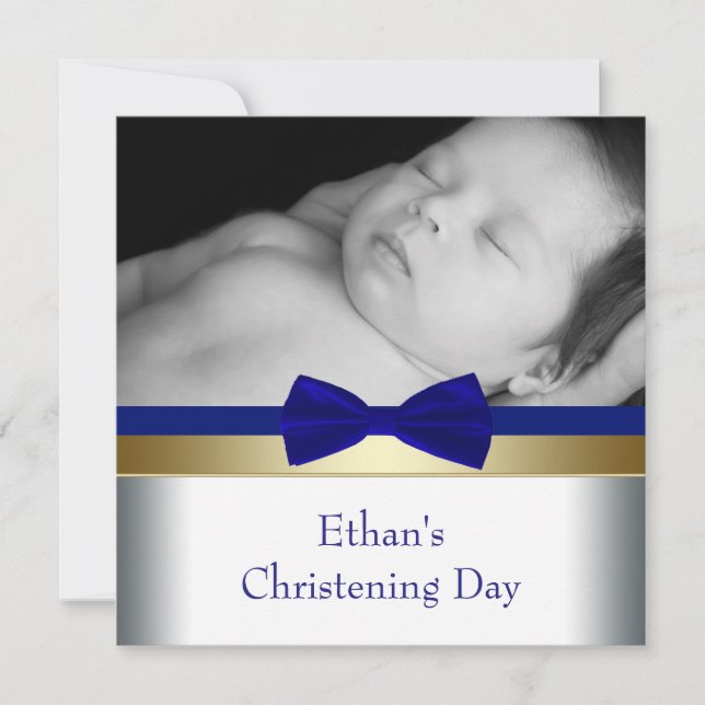Invitación Christine de Royal Blue Gold Baby Boy (Anverso)