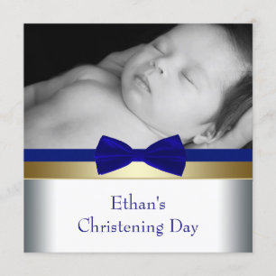 Invitación Christine Royal Blue Gold Baby Photo