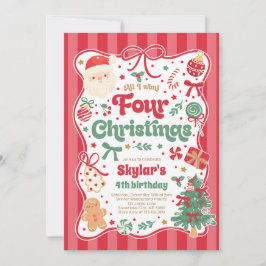Invitación Christmas 4th Birthday Party Coquette Bow Birthday
