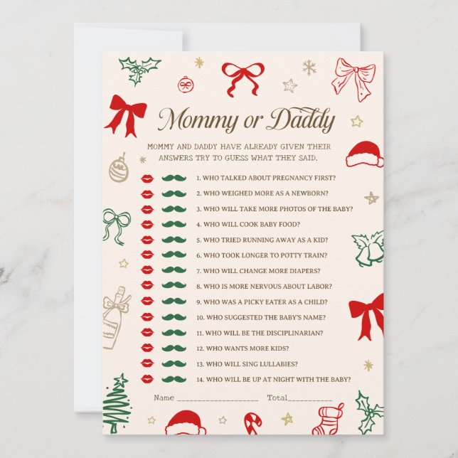 Invitación Christmas Baby Shower Guess Who Game DOWNLOADABLE  (Anverso)