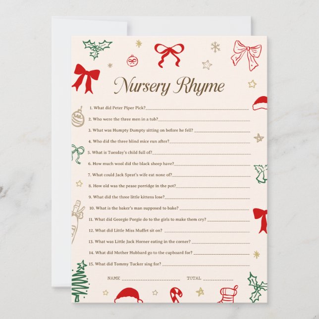 Invitación Christmas Baby Shower Nursery Rhyme Game Printable (Anverso)