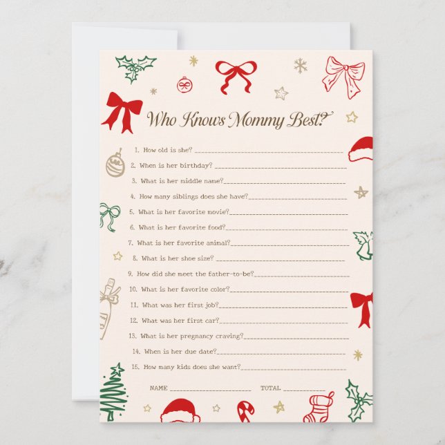 Invitación Christmas Baby Shower Who knows Mommy best Card (Anverso)