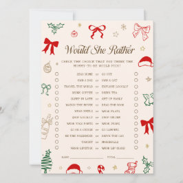 Invitación Christmas Baby Shower Would She Rather Game Card