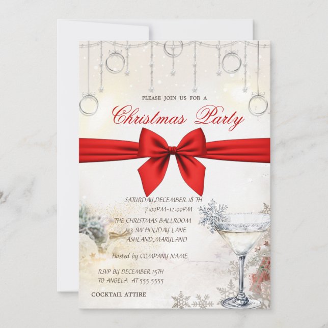 Invitación Christmas Balls,Bow Glass Corporate Christmas  (Anverso)