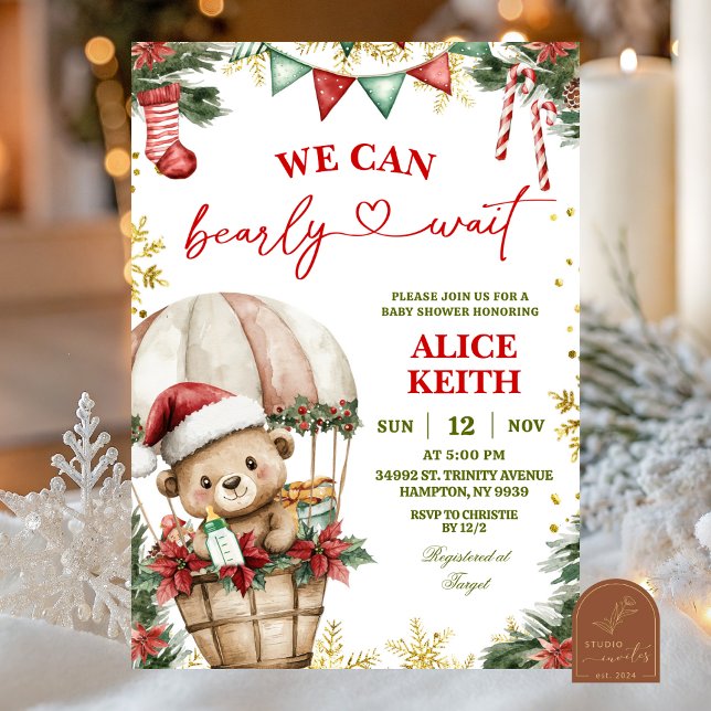 Invitación Christmas Bear Air Balloon Santa Boy Baby Shower (Subido por el creador)