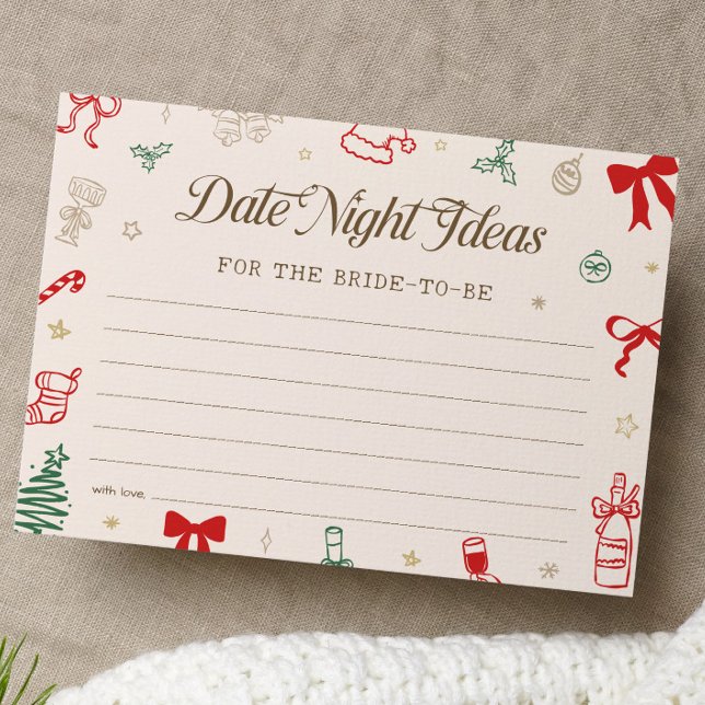 Invitación Christmas Bridal Shower Date Night Ideas Card (Subido por el creador)