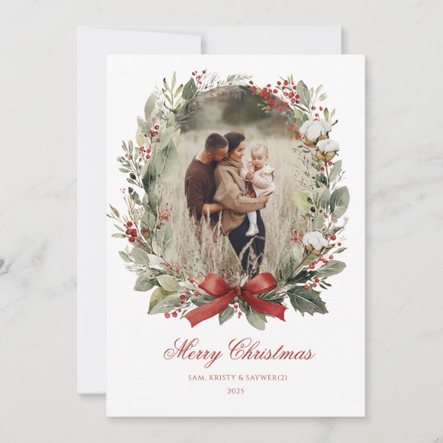 Invitación Christmas Card  Watercolor botanical floral  (Anverso)