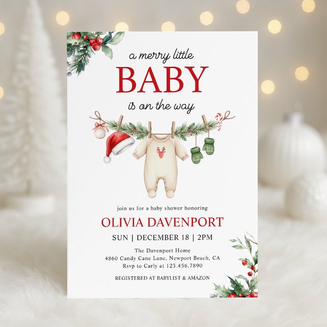 Invitación Christmas Clothesline Merry Little Baby Shower (Subido por el creador)