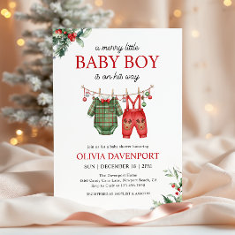Invitación Christmas Clothesline Merry Little Boy Baby Shower