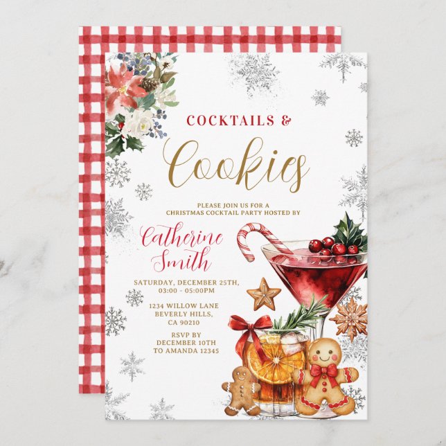 Invitación Christmas Cocktails and Cookies Party Invitation (Anverso / Reverso)